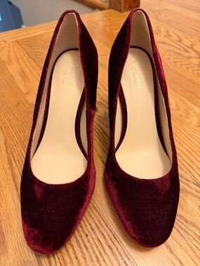 Kate Spade Burgundy Velvet Pink Rhinestone Encrusted Round-Toe Pumps